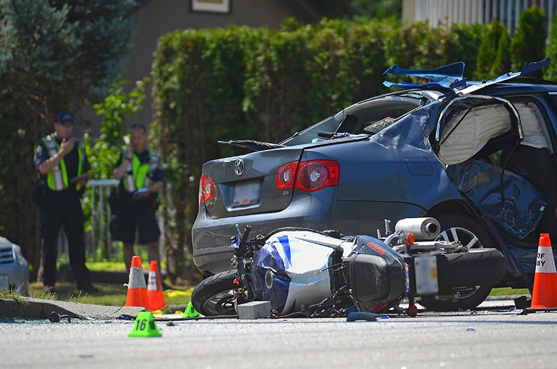New Westminster Police are investigating a fatal collision between a motorcycle and car that happened this morning on 10th Avenue near Fifth Street.