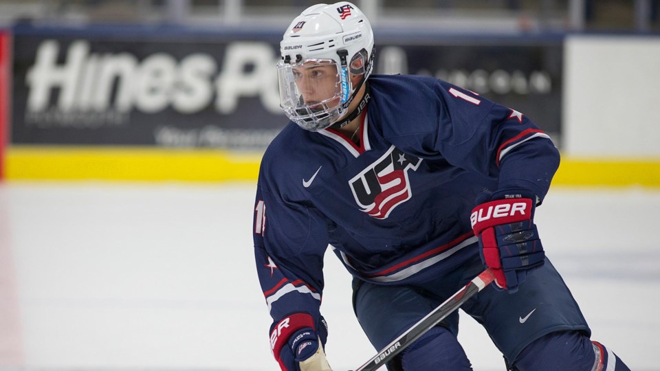 Oliver Wahlstrom skates for Team USA.