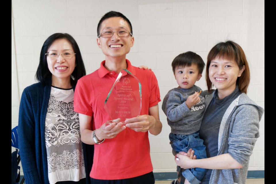 Special Olympics BC presented Richmond athlete Matthew Lai with a SOBC Spirit of Sport Award. Pictured with Lai are members of his family. Photo submitted