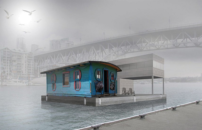 The plan is to initially moor the Blue Cabin in False Creek and then move it to Indian Arm.