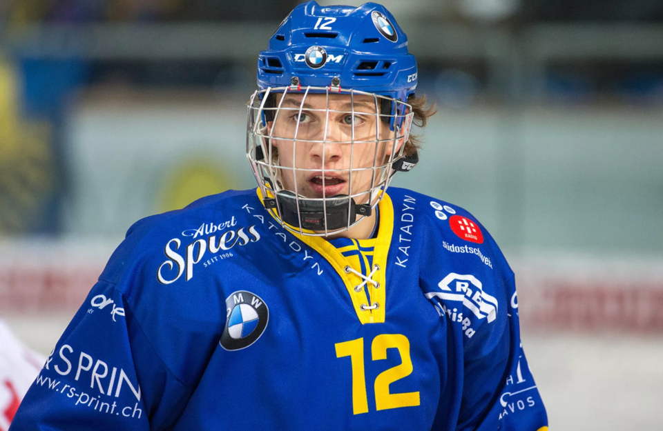 Nando Eggenberger stares down his opponent with HC Davos of the Swiss NLA