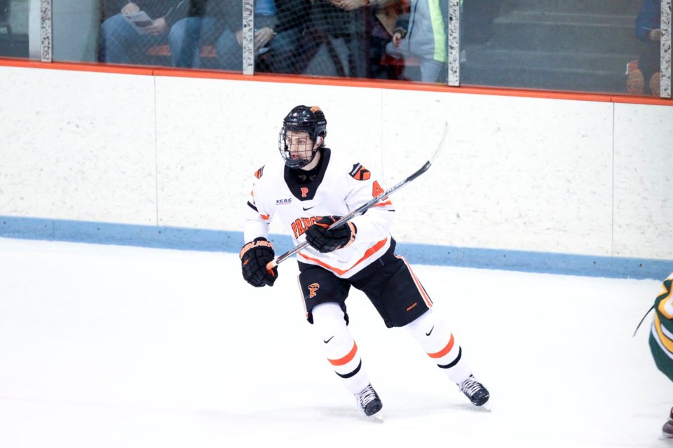 Josh Teves skates for the Princeton University Tigers.