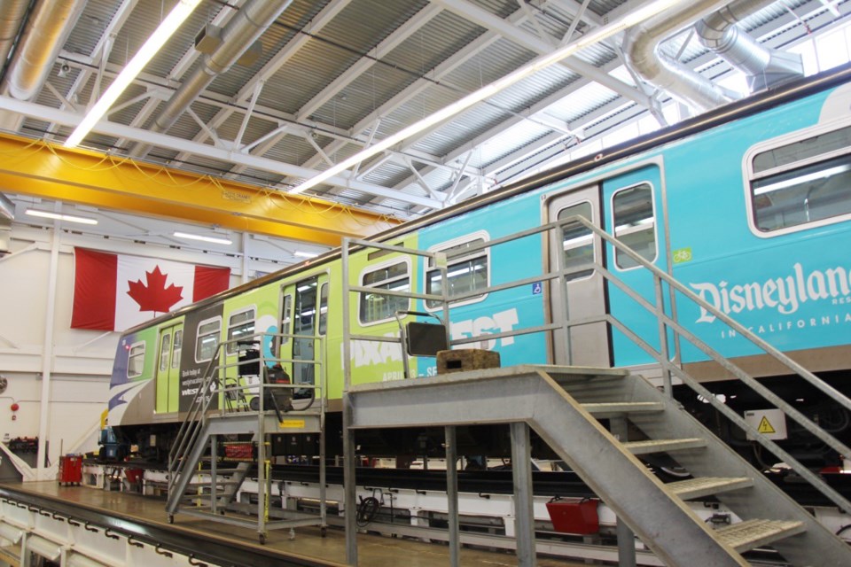 A Canada Line car undergoing maintenance in north Richmond