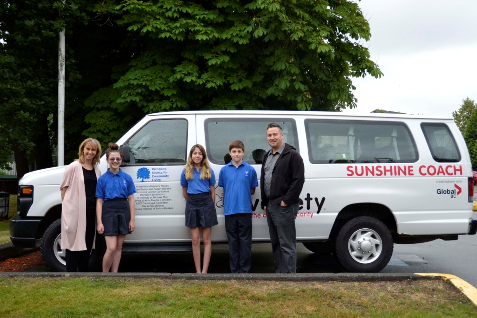 Richmond Jewish Day School’s Student Council Committee for the past few years has been collecting donations to support different charities throughout the Lower Mainland. As part of its ongoing fundraising, the school was able to donate $1,150 to the Variety Club Sunshine Coach program. The school’s name has recently been inscribed on the side of a 15 passenger Sunshine Coach, which will be used by the Richmond Society for Community Living to help transport youth with diverse abilities for various programs throughout the city. Photo submitted