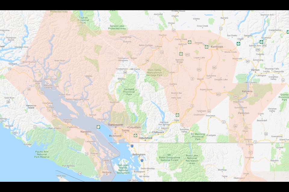 Heat warning map issued for July 16, 2018. Image: Environment Canada