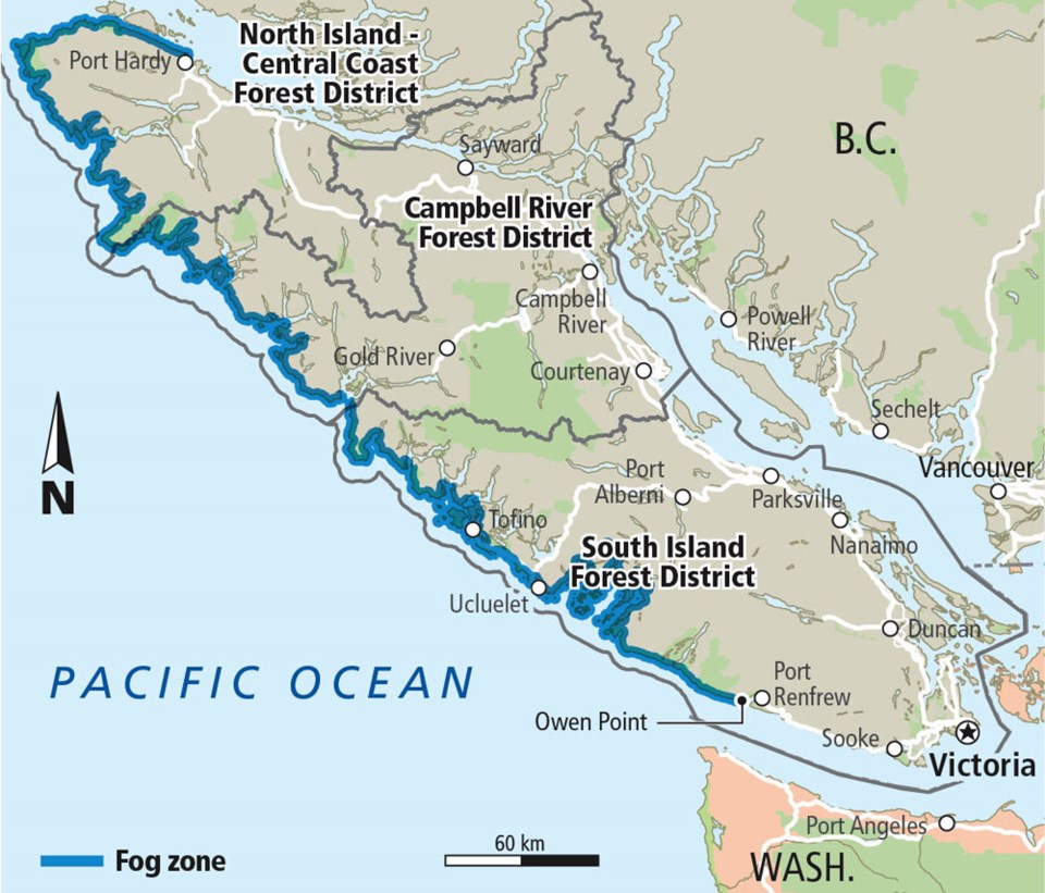 Map - 'Fog zone' on Vancouver Island