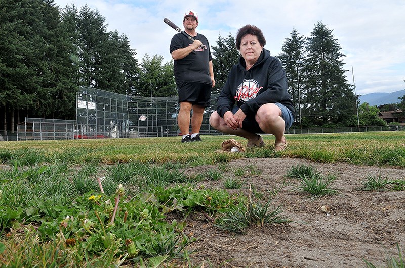 Port Coquitlam Minor Baseball president Darcy Jago and vice-president David Bird are worried about the safety of the organization’s players when they play on the uneven ground of the diamonds at Thompson Park.