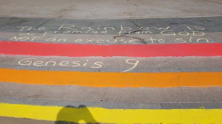 Vandalism near the rainbow steps at the Richmond Cultural Centre