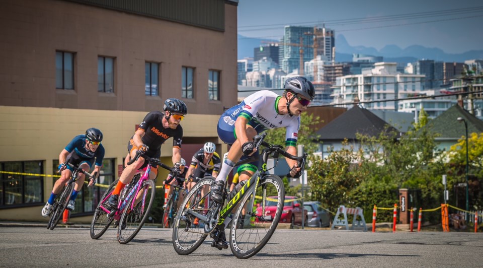 Cyclists race in the Awesome Grand Prix.