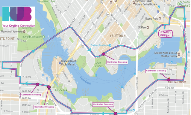 A map of the route for Bike the Night. Courtesy of Hub Cycling.