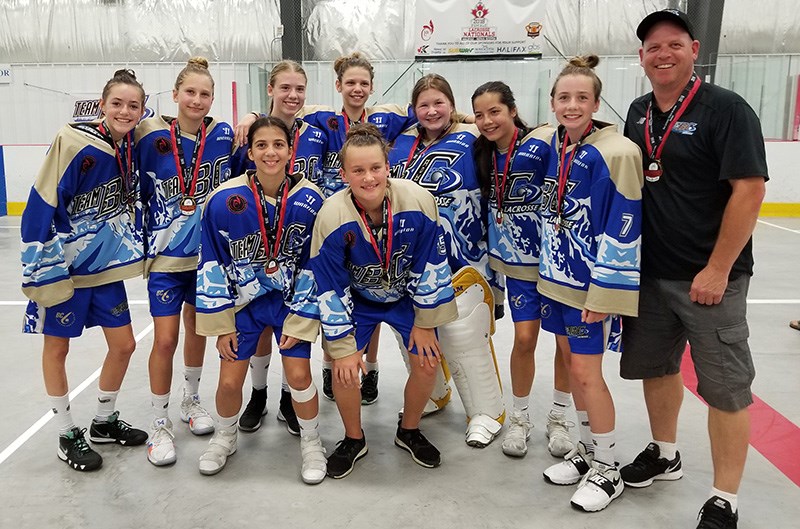 Several local players were part of Team BC that won gold at the girls bantam lacrosse national championships in Halifax. They include: Back row: Sage Da Silva, Malaena Michelin, Abby Whitworth (Poco), Jamie-Lynn Schmidt, Ella Friesen, Teagan Ng (Surrey), Amelia Procyk, Adanacs Coach Les Schmidt Font row: Sienna Prestia & Jordan Baxter