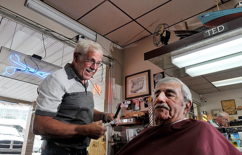 MARIO BARTEL/THE TRI-CITY NEWS
At Plaza Hairstyling and Barbershop, where Ted Bordeleau has been cutting hair for 50 years, every story has a punchline.