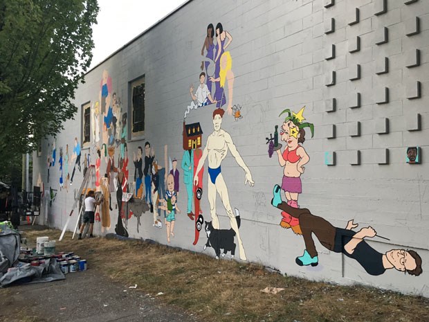 The mural, located at 7th and Ontario in Vancouver, is on a large wall at 24x80 feet.