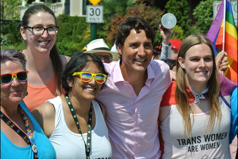Prime Minister Justin Trudeau pauses for a group shot in Sunday's 鶹ýӳPride Parade.