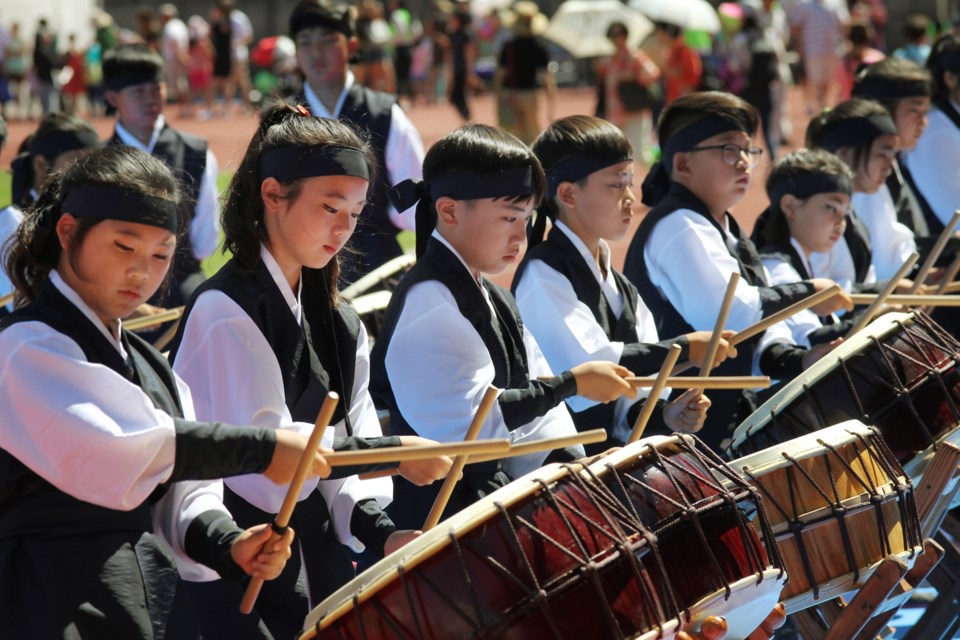 Hanta drummers perform at the festival.