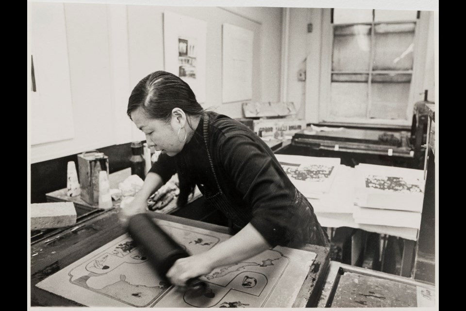 Anna Wong at work in her Pratt studio in New York City, 1971.