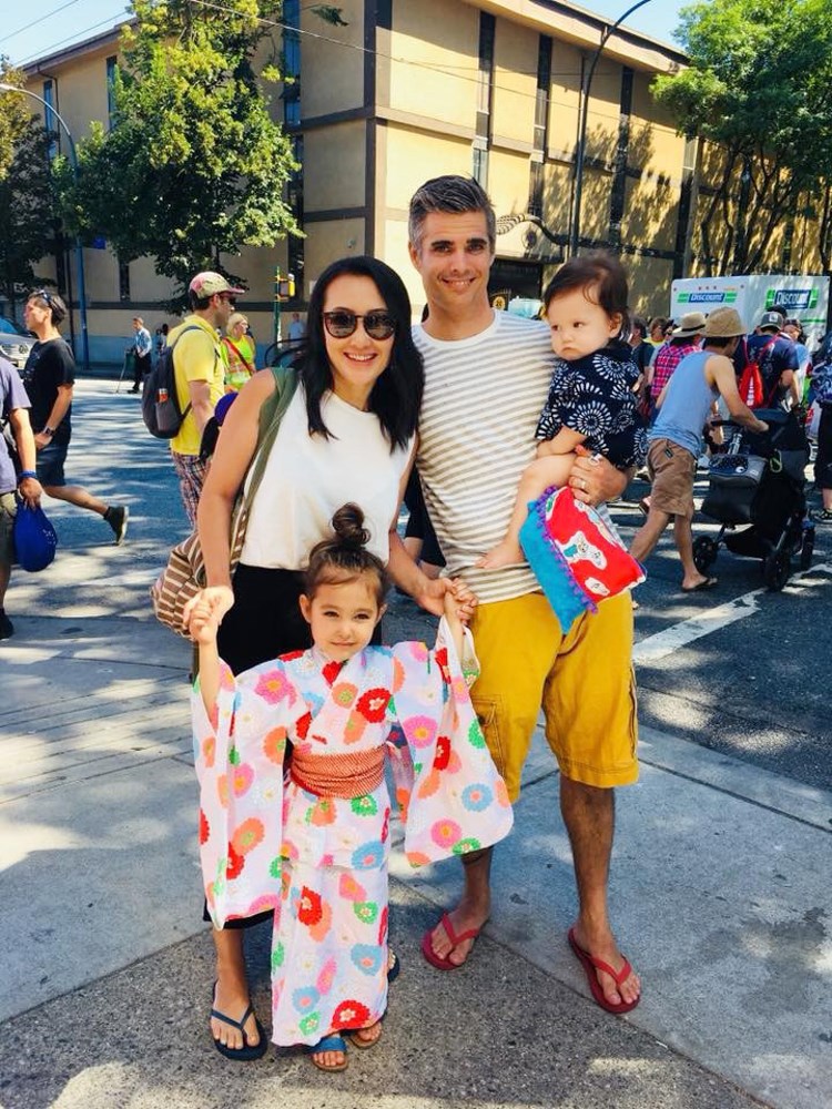 Brette Mullins with wife Noriko and their children Mila, 4, and Lio, eight months.