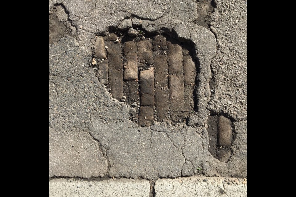 These old wooden pavers were exposed in Chinatown. Photo Patrick Gunn, Heritage Vancouver Society