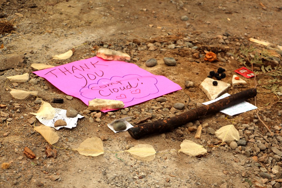 Fans of the former Camp Cloud protest group left notes thanking the campers for their nearly nine-month-long occupation on Burnaby Mountain protesting the Trans Mountain pipeline expansion.