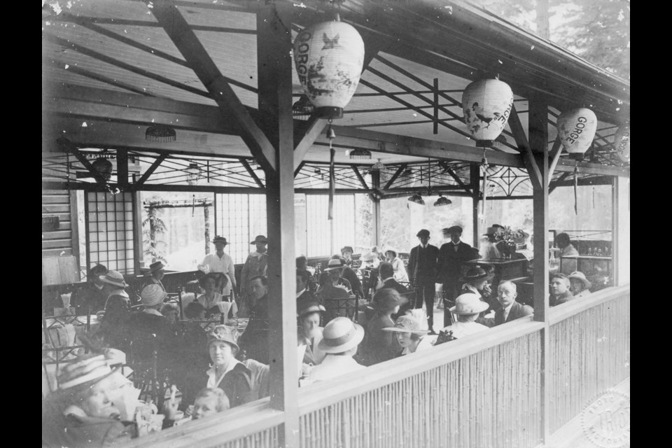 Japanese Tea Garden at the Gorge, c. 1915. Built by the Takata brothers and a favourite spot for Victorians, including Emily Carr, the gardens were destroyed after the Takatas were uprooted in 1942. The Victoria Nikkei Cultural Society is working to have it commemorated.