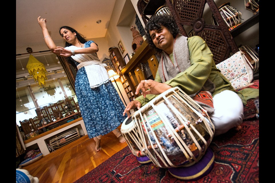 Amika Kushwaha dances while Cassius Khan plays tabla. The Queensborough couple are the founders of the Mushtari Begum Festival, which is returning to Massey Theatre in September.