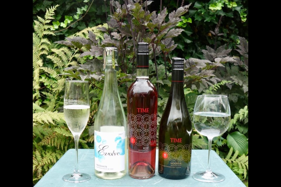 Three juicy wines to salute summer’s end, Encore Frizzante, Time Rosé and Time Viognier. Photo: Eric Hanson