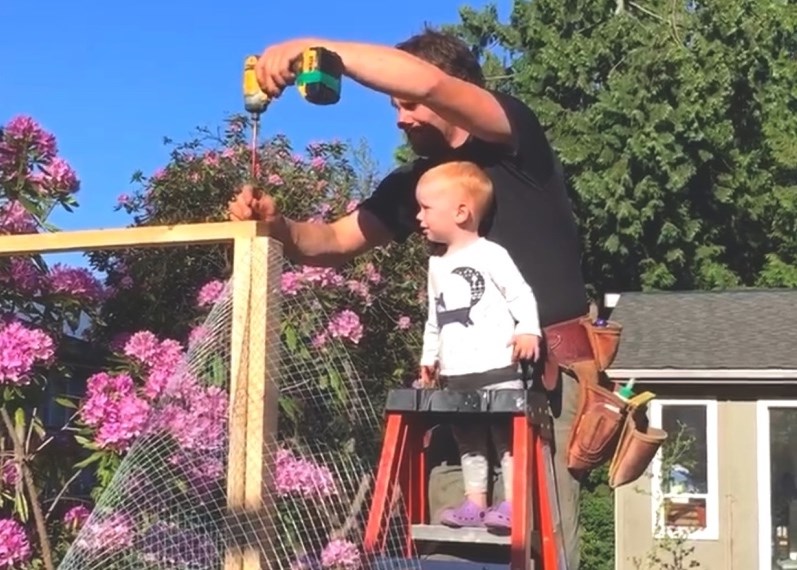 Pearl and her father working on fencing.