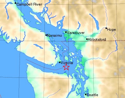 A 3.3-magnitude earthquake on Sept. 9, 2018, was centred 30 kilometres southeast of Victoria.
