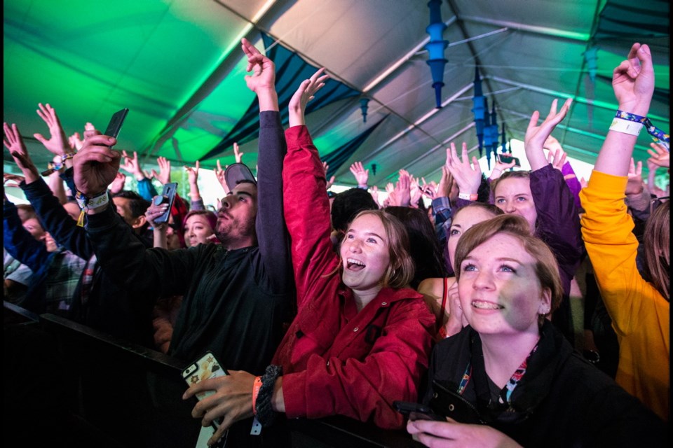 Fans watch SonReal perform in the Rifftop Tent during Rifflandia at Royal Athletic Park on Friday night. The festival continues Saturday and Sunday with more than 160 acts at various venues, including Phillips Backyard and Capital Ballroom.