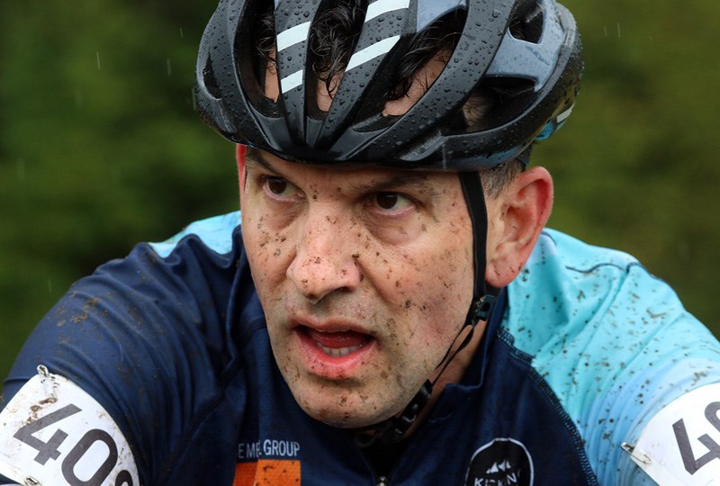 Paul Craig wears the evidence of the muddy course at Saturday's Donkey Cross cyclocross race in Port Coquitlam's Castle Park.