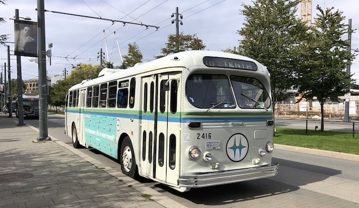 This restored 1954 Brill trolleybus number 2416 was once part of Vancouver’s public bus fleet. Photo