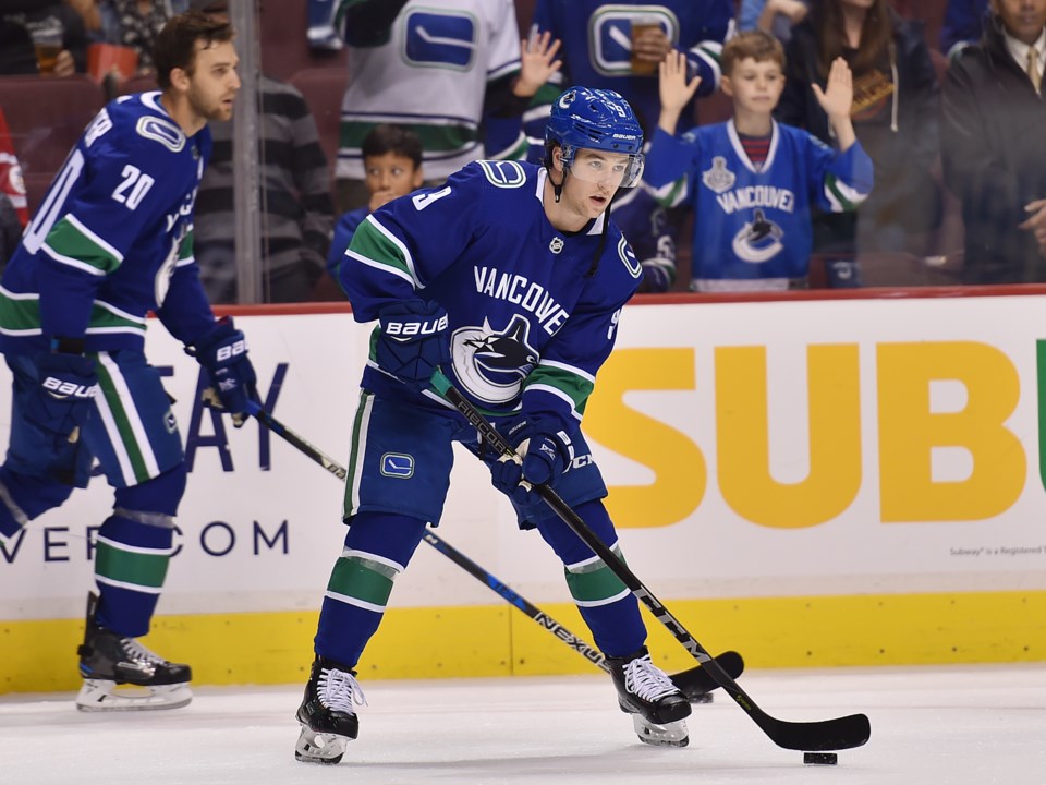 Brendan Leipsic warms up for the Vancouver Canucks