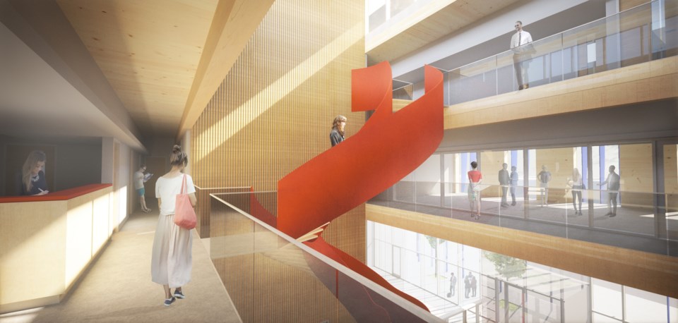 Rendering of the atrium in the proposed new building.