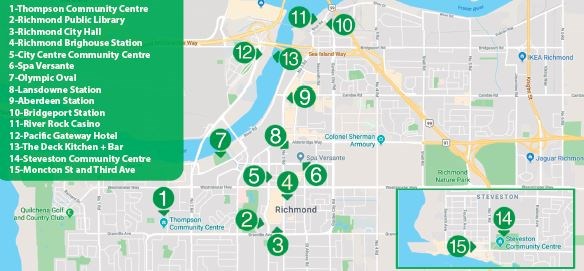 75 bikes and some electronic scooters will be available at 15 bike parking stations in the city centre and Steveston from Oct. 12.