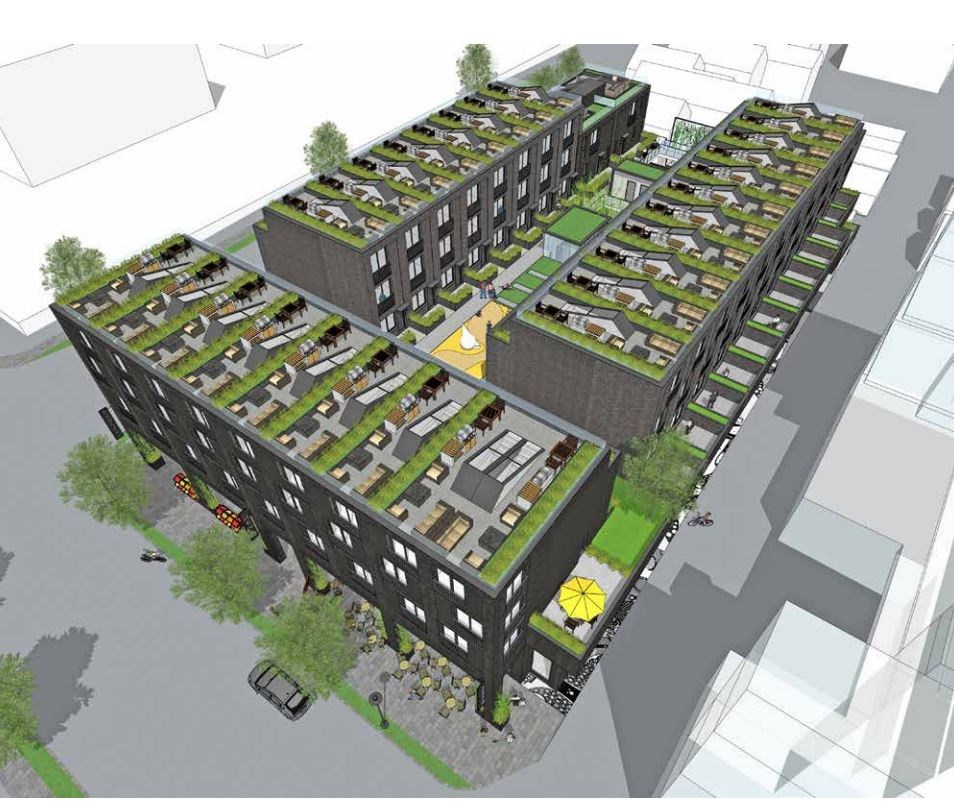 A four-storey, mixed-use townhouse development is proposed for property between 1102 to 1138 East Ge