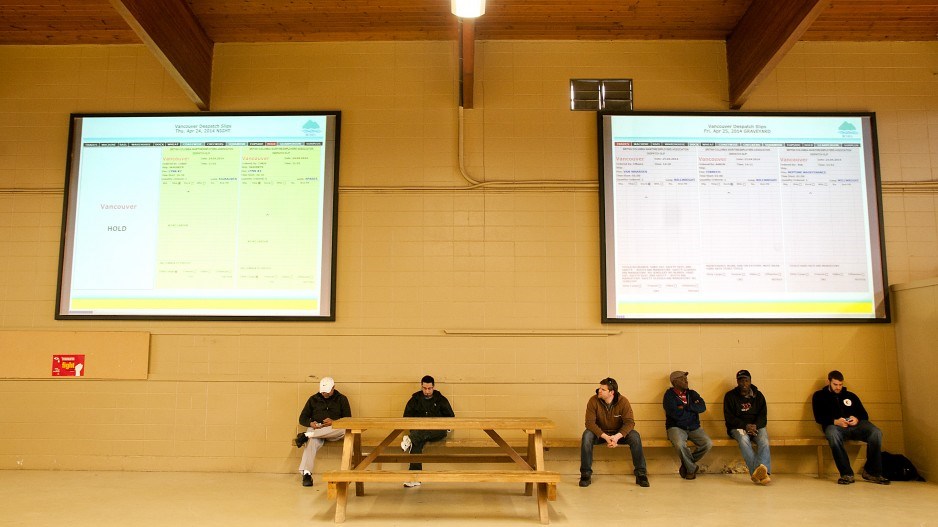 Longshoremen at a dispatch hall ready to work at the Port of Vancouver Photo Dominic Schaefer