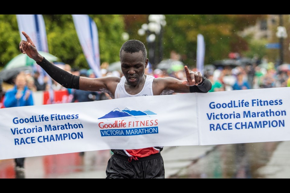 Daniel Kipkoech wins the GoodLife Fitness Victoria Marathon