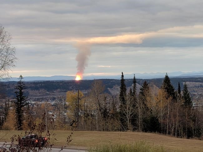A pipeline has ruptured and sparked a massive fire north of Prince George, B.C. is shown in this photo provided by Dhruv Desai. THE CANADIAN PRESS/HO-Dhruv Desai