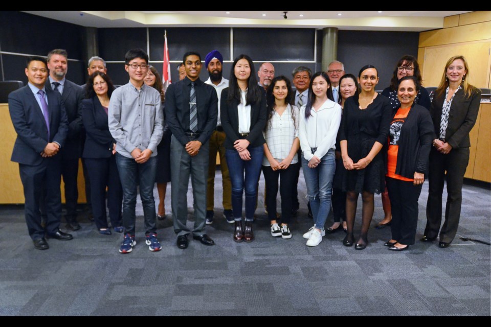 The Burnaby school district's 2017/18 Governor General’s Academic Medal winners pose with school officials at a recent board of education meeting.