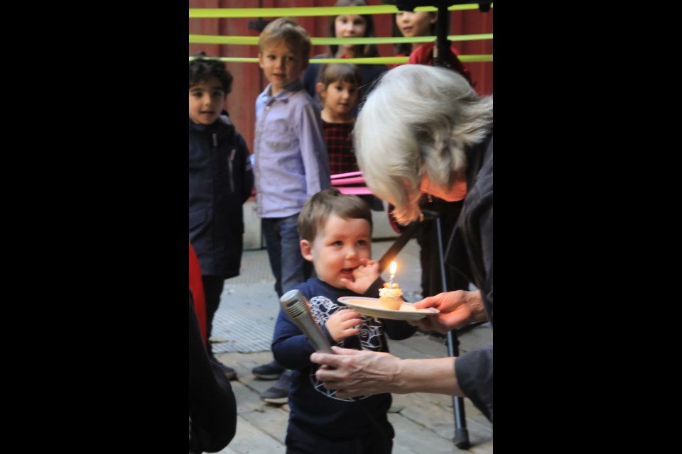 Sam turned two Saturday. He was under the impression that this was all his birthday party. So the crowd, naturally, sang “Happy Birthday.”