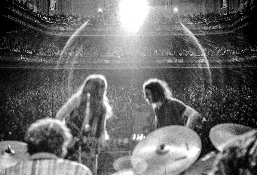 Leon Russell and Joe Cocker on stage at Boston Symphony Hall, April 1, 1970, during the Mad Dogs and Englishmen tour.