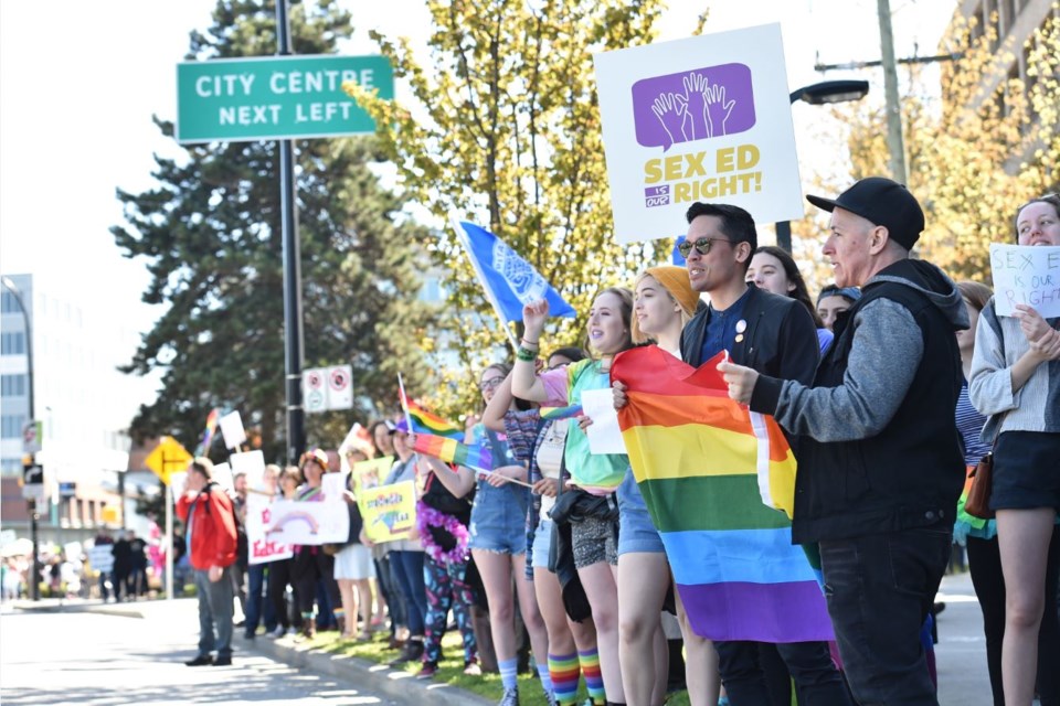 In April, dual rallies were held outside B.C. Teachers’ Federation headquarters in support of and in