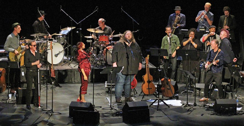 Everybody except keyboard player Chris Gestrin can be seen in this photograph of Mad Dogs and Vancouverites performing “With a Little Help from My Friends” to close out the show Saturday night.