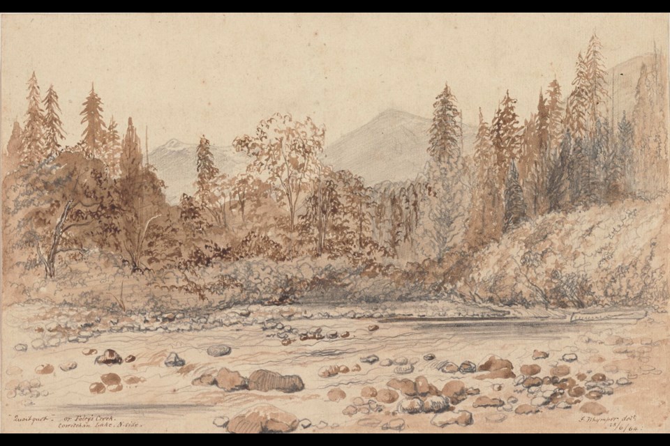 &ldquo;Quoitquot&rdquo;, or Foley&rsquo;s Creek, Cowichan Lake, North Side All images are courtesy of the Yale Collection of Western Americana, Beinecke Rare Book and Manuscript Library. Used with permission. A-Not-So-Savage Land: The Art and Times of Frederick Whymper, 1838-1901
Peter Johnson. Heritage House, 2018
