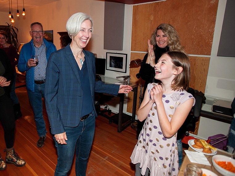 When she heard the news! Karen Elliott with her daughter Maia Lumb.