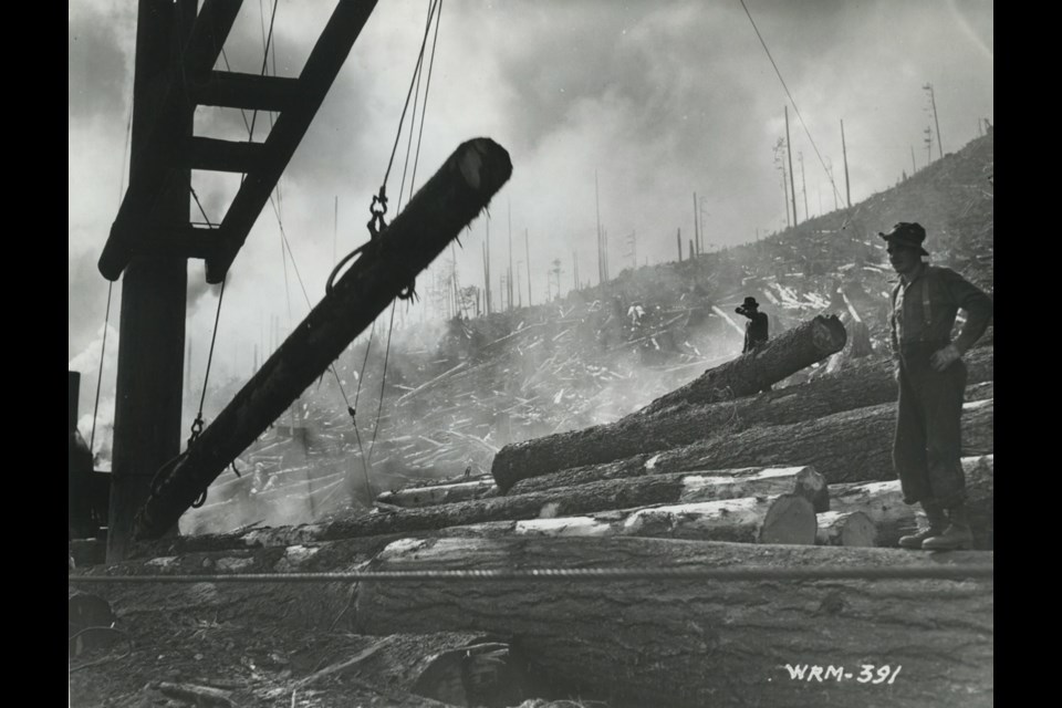 The Canadian government information office during the Second World War described B.C.&Otilde;s lumberjacks doing their bit for the war effort, shipping a record one billion board feet of lumber to England in 1940.