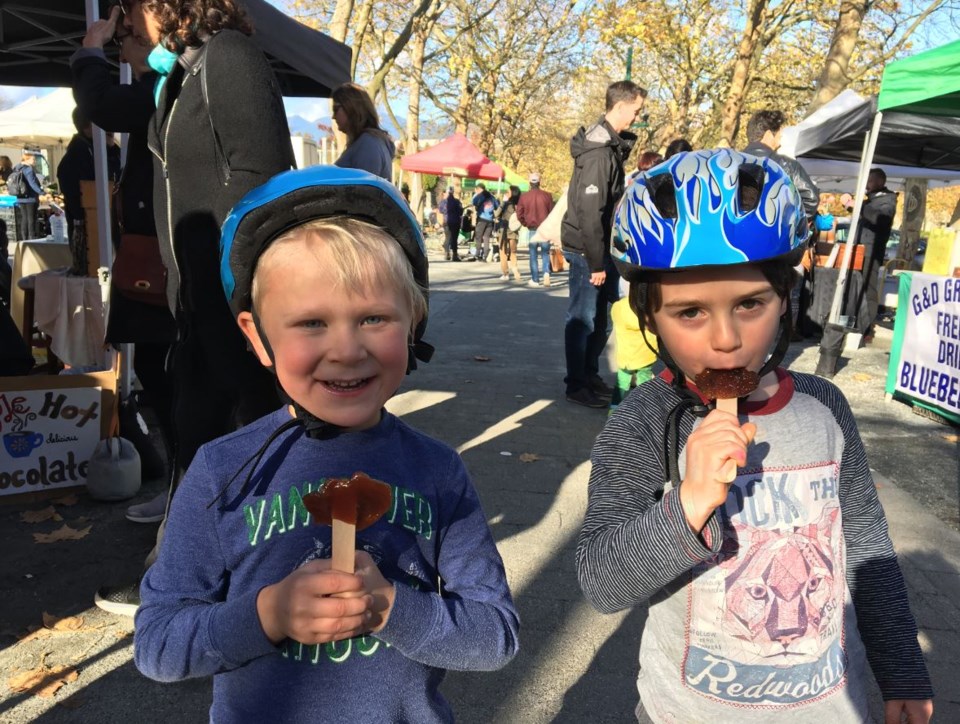 Fresh maple taffy on a stick is a farmers market favourite of the Lawrence clan. Photo Grant Lawrenc