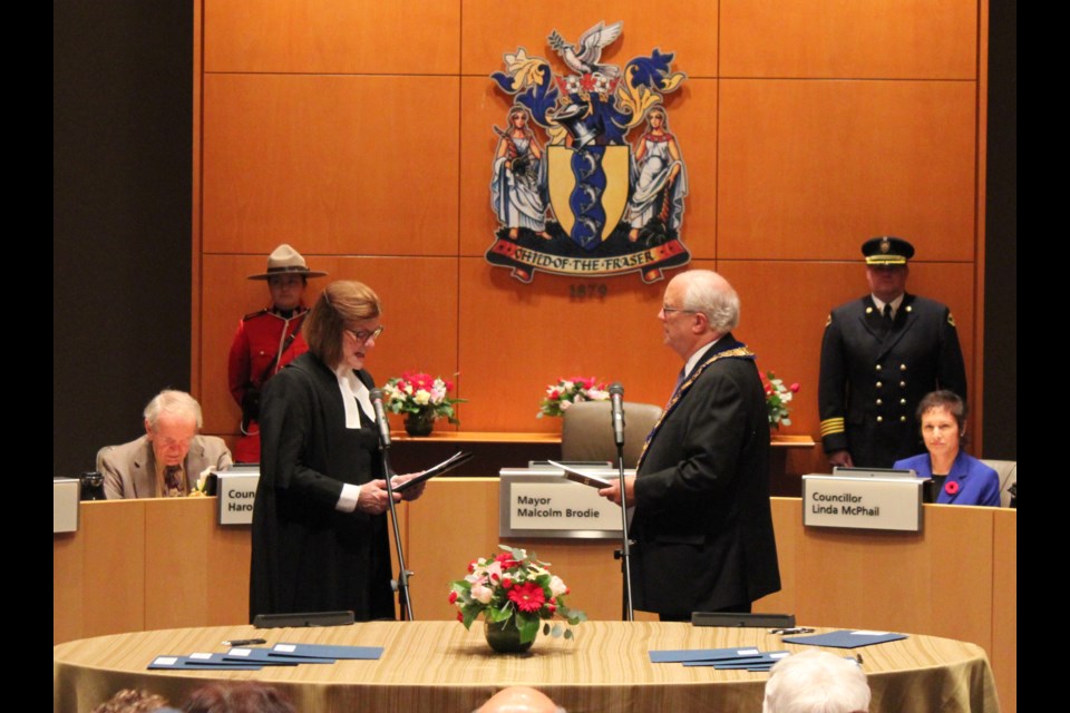 Mayor Malcolm Brodie swearing in for his seventh term. Photo: Alyse Kotyk