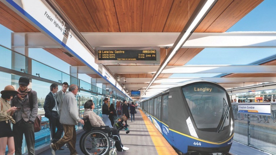 An artist’s rendering of the SkyTrain system Surrey Mayor Doug McCallum wants for his city and Langl