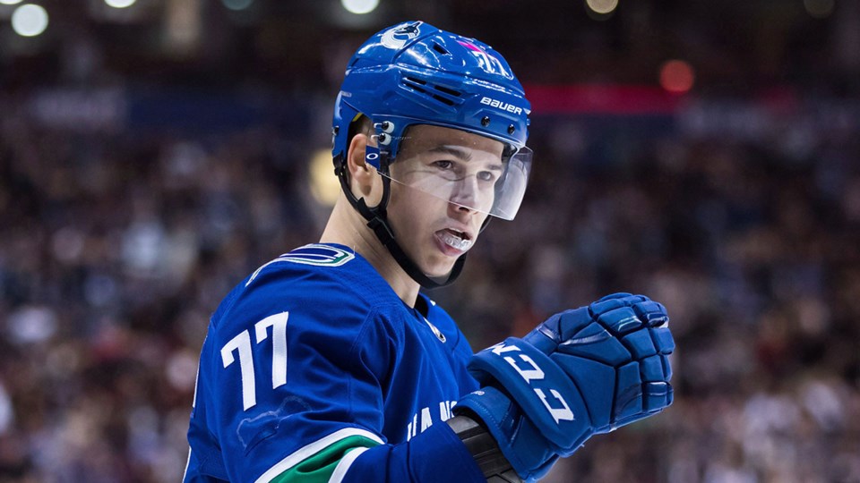 Nikolay Goldobin with his mouthguard. Vancouver Canucks.